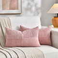 Fancy Homi 2 Packs Blush Pink Lumbar Decorative Throw Pillow Covers 16x26 Inch for Living Room Couch Bed, Rustic Farmhouse Boho Home Decor, Soft Striped Corduroy Rectangle Accent Cushion Case 65x40 cm