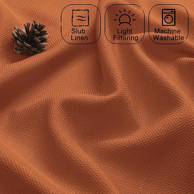 Chyhomenyc Orange Valance for Windows, Light Filtering Faux Linen Textured Small Short Valance for Kitchen Bathroom Laundry Basement, Solid Rod Pocket Top Window Curtain, 60Wx14L inch, 1 Piece