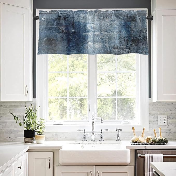 Emvency 4 Pack Valances Window Treatments, Blue Abstract Modern Art Blackout Drapes Adjustable Curtain for Windows Living Room Kitchen Over Sink, 52x18 Inch Rod Pocket Valances