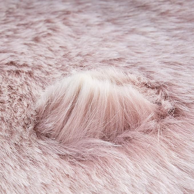 Ashler HOME DECO Soft Fox Faux Fur Chair Couch Cover Area Rug for Bedroom Floor Sofa Living Room Pink White Rectangle 2 x 3 Feet
