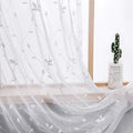 AmHoo 2 Panels Embroidered Leaf Pattern Semi Sheer Curtains Foliage Floral Voile Window Draperies Treatment for Bedroom Living Room Rod Pocket White 53 x 63 Inch