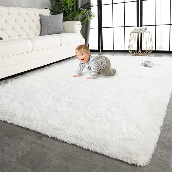 TWINNIS Super Soft Shaggy Rugs Fluffy Carpets 3x5 Feet, Indoor Modern Plush Area Rugs for Living Room Bedroom Kids Room Nursery Home Decor, Upgrade Anti-Skid Rectangular Fuzzy Rug, Cream White