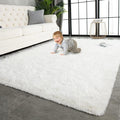 TWINNIS Super Soft Shaggy Rugs Fluffy Carpets 8x10 Feet, Indoor Modern Plush Area Rugs for Living Room Bedroom Kid Room Nursery Home Decor, Upgrade Anti-Skid Rectangular Fuzzy Rug, Cream White