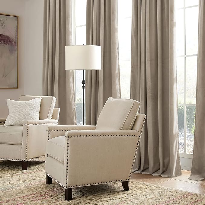 RYB HOME Camel Beige Velvet Curtains with Hook Tape, Thermal Insulated Privacy Protect Decorative Drapes for Home Theater, W 42 x L 84 inches, 2 Panels Set