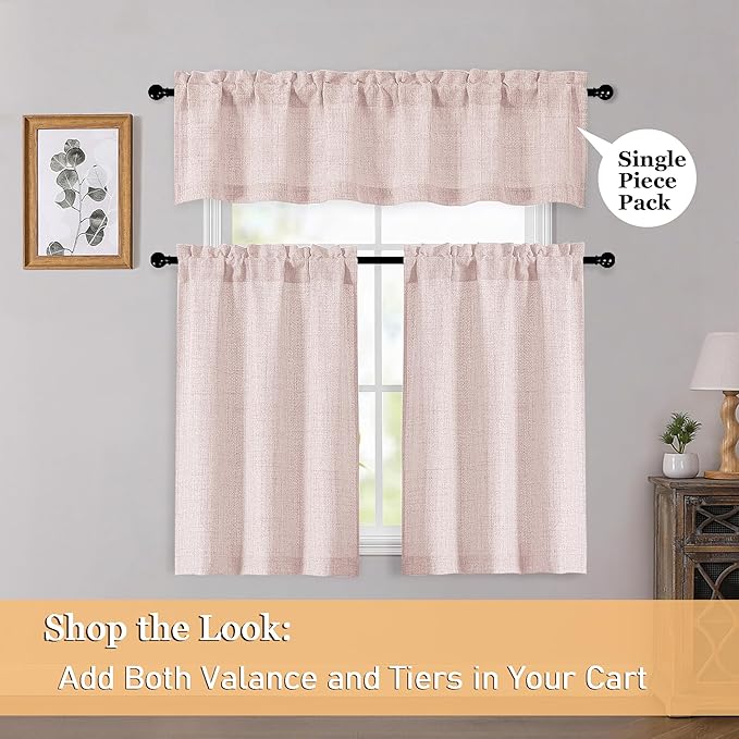 OWENIE Blush Pink Valances for Windows 1 Pcs 18 Inch Length, Light Filtering Textured Short Small Valance Curtains for Bathroom Basement Living Room, Half Window Curtains Over Sink, 60" W by 18" L