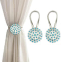 Magnetic Tiebacks for Curtains, 2 Pack Sparkling Crystal Flower Curtain Tiebacks Curtain Buckle Clips with High-Elastic Spring Wire for Home Office Decoration (Peacock Blue)