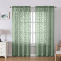 Lecloud Leia Sage Green Sheer Curtains 78 Inches Long 2 Panels, Privacy Airy Voile Jacquard Leaf Textured Curtains, Dual Rod Pockets Farmhouse Drapes for Living Room Bedroom, Each 42" W x 78" L