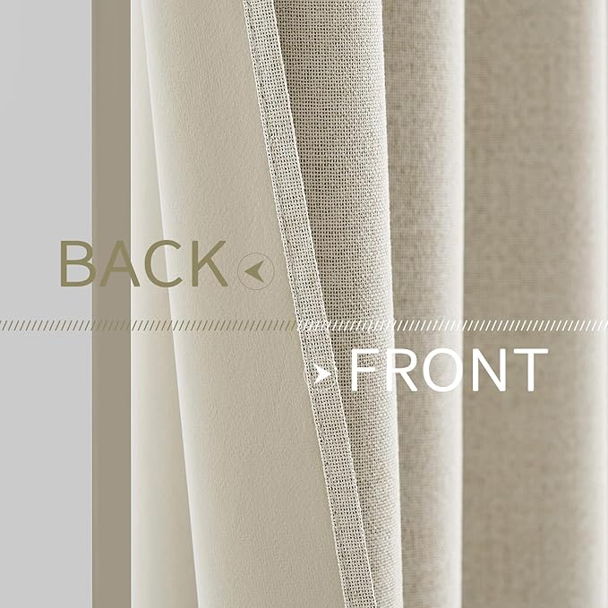 MIULEE 100% Blackout Linen Textured Curtains for Bedroom Solid Thermal Insulated Cream Grommet Room Darkening Curtains & Drapes Luxury Decor for Living Room Nursery 52 x 72 Inch (2 Panels)