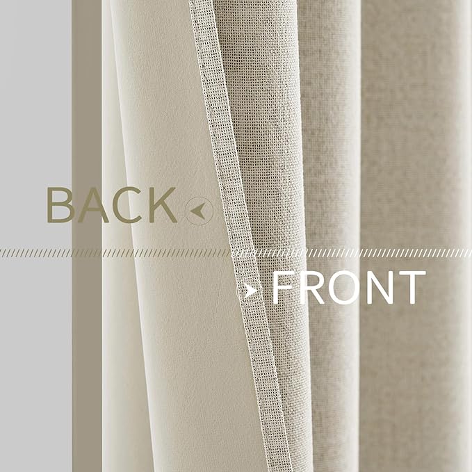 MIULEE 100% Blackout Linen Textured Curtains for Bedroom Solid Thermal Insulated Cream Grommet Room Darkening Curtains & Drapes Luxury Decor for Living Room Nursery 42 x 63 Inch (2 Panels)