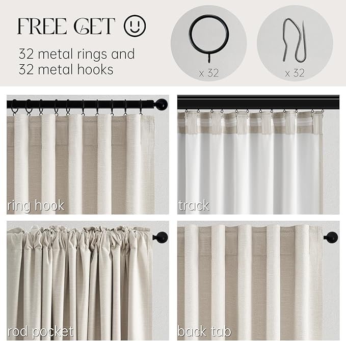 Topfinel Living Room Curtains 102 Inches Long for Large Window Cream Ivory Birch Linen Texture 100% Blackout Curtains for Bedroom Noise Reduction Curtains Farmhouse Style 2 Panels (W40 xL102)