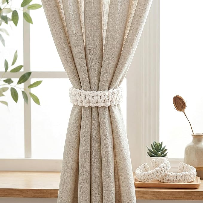 Ptwola 4 Pack Braided Curtain Tiebacks Boho Elegant Rustic Curtain Holdbacks Tie Backs Holders Set Simple Light Weight Drapes Decorative Accessories Handmade for Home Office Bedroom Window