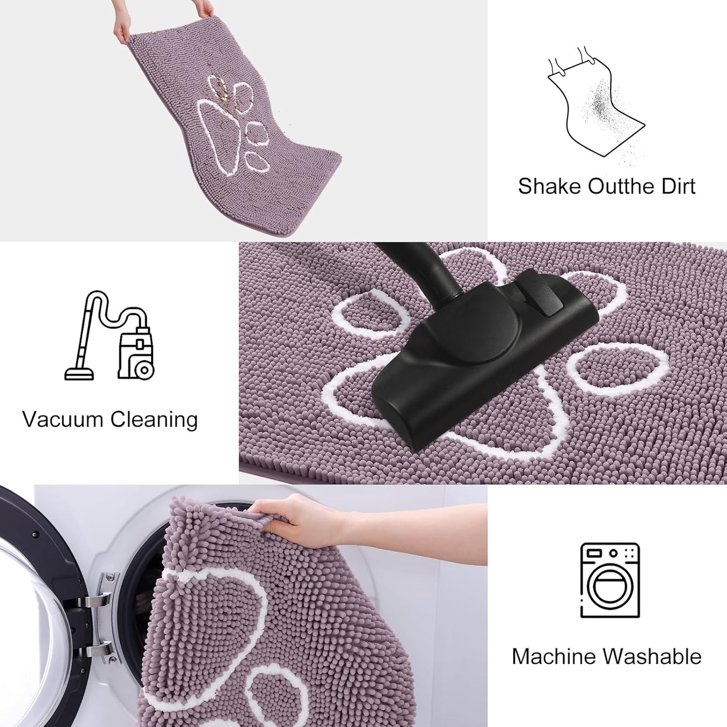 Smiry Dog Door Mat for Muddy Paws, Absorbent Dirt Trapper Non Slip Quick Dry Washable Chenille Mat for Mud Dogs, Entry Rug for Indoor and Outdoor (48x30 Inches, Deep Plum)