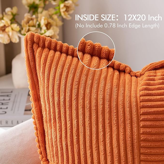 MIULEE Orange Decorative Lumbar Throw Pillow Covers for Couch Bed Livingroom 12x20 Inch Set of 2 Boho Accent Throw Pllows Broadside Striped Patchwork Soft Corduroy Pillowcases