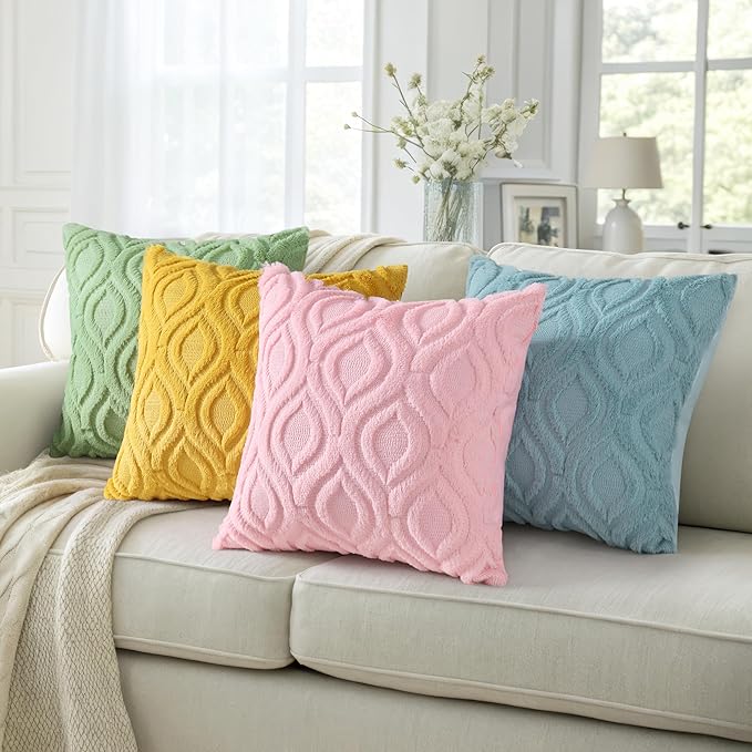 decorUhome Summer Throw Pillow Covers 22x22 Inch Set of 2, Soft Plush Faux Wool Light Pink Solid Couch Pillow Covers, Accent Euro Sham Farmhouse Neutral Square Pillow Cases for Sofa Bed Living Room