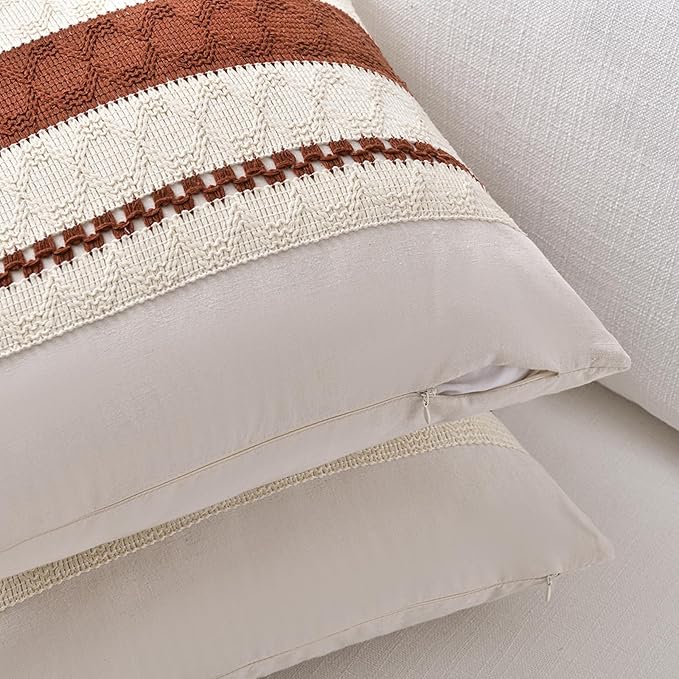 Fancy Homi Set of 1 Rust Boho Decorative Throw Pillow Covers 18x18 Inch for Couch Bed Sofa, Aesthetic Modern Organic Fall Room Decor, Soft Cotton Cute Terracotta Textured Farmhouse Cushion Case