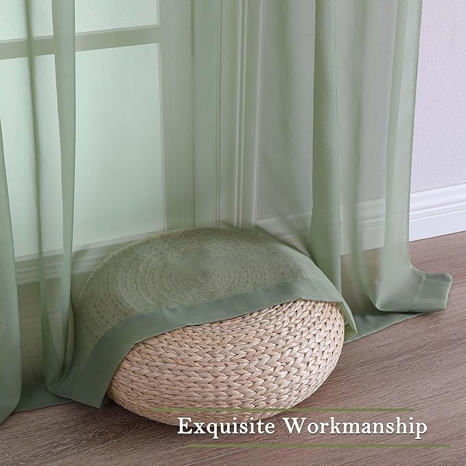 Lecloud Sage Green Sheer Curtains 90 Inches Long 2 Panels, Light Filtering Airy Voile Curtain Drapes, Dual Rod Pocket Extra Wide Elegant Window Treatments for Living Room Bedroom, 59" W x 90" L