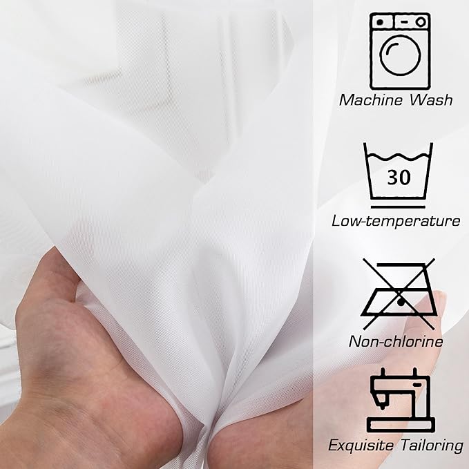 Simplebrand White Short Sheer Curtains 45 Inch Length for Small Windows, Rod Pocket 2 Panels Set Solid Voile Drapes Window Sheer Curtains for Bedroom Bathroom Kids Room Kitchen, 42x45 Inch, White