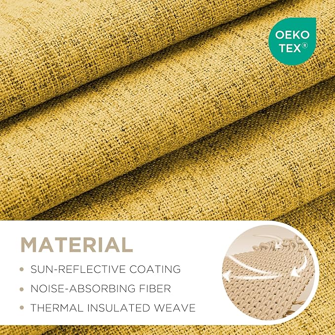 Joydeco Blackout Curtains for Bedroom - 100% Light Blocking 2 Panels Set Yellow Drapes 37" W x 96" L, Thermal Insulated Room Darkening Curtains, Linen Textured for Living Room, Rod Pocket & Back Tabs