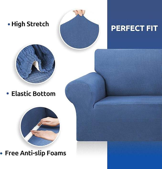KEKUOU Stretch Sofa Cover Slipcover ，Couch Covers for 3 Cushion Couch Sofa pet Friendly (78"-94") Furniture Protector Sofa with Elastic Bottom for Kids,Dog, Jacquard Small Checked(Large,Riverside)