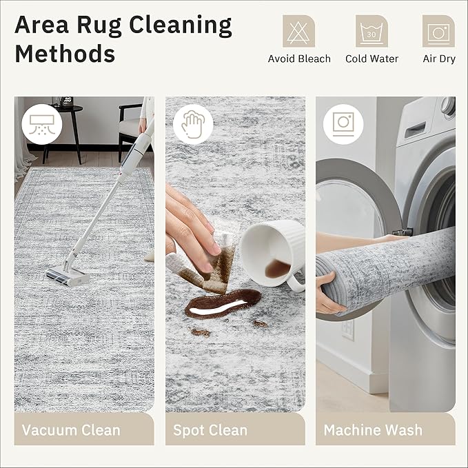 Runner Rug 2'x6' Washable Non-Slip Runner Rugs for Kitchen Bathroom Laundry Room Grey Vintage Floor Carpet Runners for Hallway Entryway