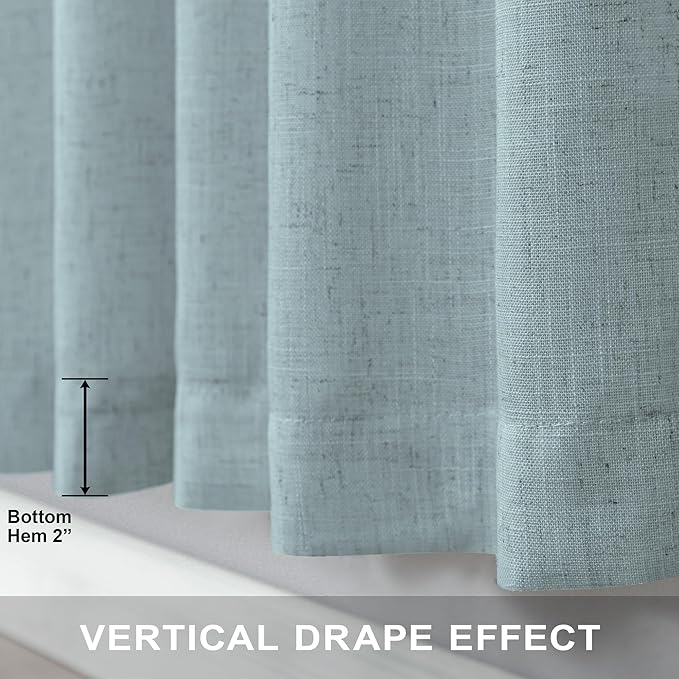 Seafoam Green Curtains 96 Inches Long for Living Room 2 Panels Back Tab Pocket Semi Sheer Linen Summer Ocean Mint Green Curtains for Bedroom Dining Spa Sea Mist Teal Grey Aqua Drapes Kids Decor 8 FT