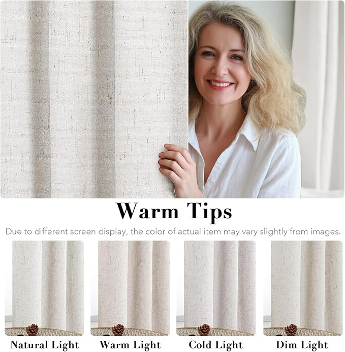 H.VERSAILTEX Ivory Blackout Curtains for Bedroom, Linen Blackout Curtains 108 Inches Long 100% Blackout Thermal Insulated Textured Curtain Draperies Grommet with White Liner, 2 Panels, Ivory
