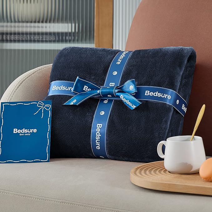 Bedsure GentleSoft Fleece Throw XL Blanket Navy - 300GSM Soft Lightweight Plush Cozy Blankets for Bed, Sofa, Couch, Travel, Camping, 50x70 inches