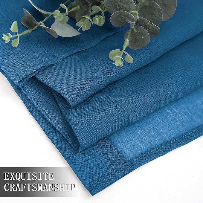 Tollpiz Sheer Curtain Linen Textured Bedroom Curtains Sheer Light Filtering Rod Pocket Voile Curtain for Living Room, 54 x 95 inches Long, Classic Blue, Set of 2 Panels