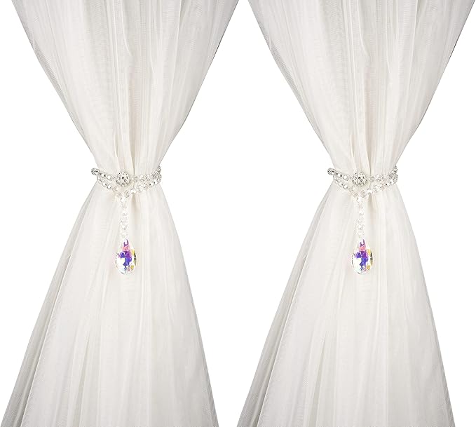 SUQ I OME 2 Pack of Luxury Crystal Beaded Magnetic Curtain Tieback and Holdback Curtain Clips Curtain Buckle Curtain Holder Blingbling Curtain Holdbacks for Drapes,Colorful