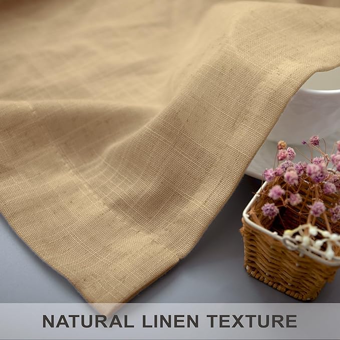 Burlap Color Curtains 84 Inch Length for Living Room 2 Panels Back Tab Pocket Primitive Drapes Flax Linen Country Cotton Light Filtering Sheer Tan Brown Curtains for Bedroom Farmhouse Decor 7 FT Long