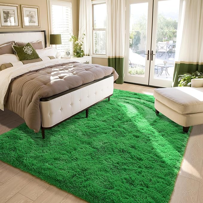 Amearea Premium Soft Fluffy Rug Modern Shag Carpet, Fuzzy Shaggy Rugs for Bedroom Living Room Teen Apartment Decor, Comfortable Indoor Furry Dorm Carpets, Green 5x7.5 Feet