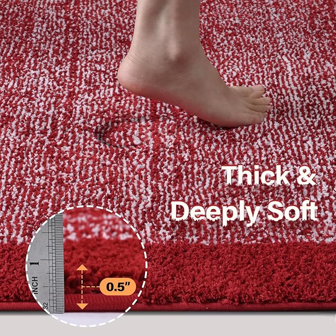 48x24 Long Bathroom Rugs Washable Non Slip, Red Bath Mat for Bathroom Floor Tub, Soft Absorbent Quick Dry Mats for Shower, Bathtub,Home Decor