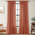 90 inch Linen Terracotta Curtains 2 Panels for Living Room Back Tab Light Filtering Semi Sheer Rust Colored Curtains 90 inches Long Soft Thick Cotton Cloth Textured Rustic Boho Farmhouse Room Decor