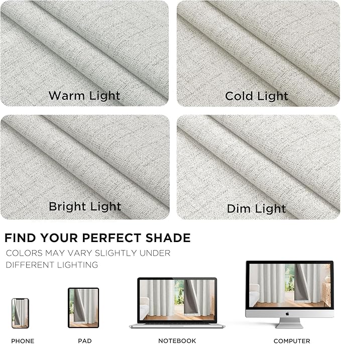 Joydeco Blackout Curtains for Bedroom - 100% Light Blocking 2 Panels Set White Drapes 42" W x 96" L, Thermal Insulated Room Darkening Curtains, Linen Textured for Living Room, Rod Pocket & Back Tabs