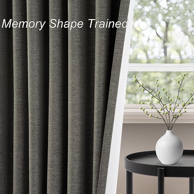 Topfinel Linen Blackout Curtain 90 Inches Long for Bedroom/Living Room Thermal Insulated Back Tab Linen Curtain Drapes Primitive Textured Burlap Effect Window Drapes 2 Panel, Heather Charcoal Gray