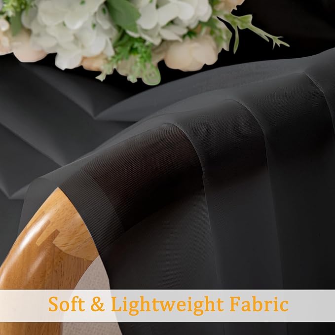 Gwine Extra Long Black Sheer Curtains 120 Inches Long 2 Panels Set, Voile Light Filtering Window Drapes for Patio Door/Birthday Party/Hallway Window Guest Room, Each 42Wx120L in, 10FT, Black
