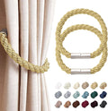 NICEEC 2 Pack Strong Magnetic Curtain Tiebacks Modern Simple Style Drape Tie Backs Convenient Decorative Weave Rope Curtain Holdbacks for Thin or Thick Home & Office Window Draperies (Gold)