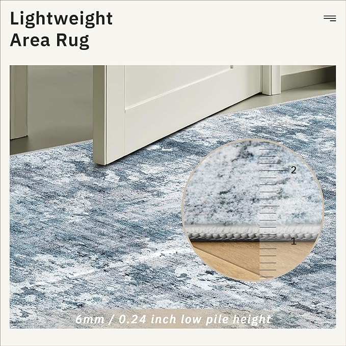 Runner Rug 2x12 Washable Non-Slip Hallway Runner Rugs for Kitchen Bathroom Laundry Room Blue/Grey Vintage Floor Carpet Runners for Hallways Entryway