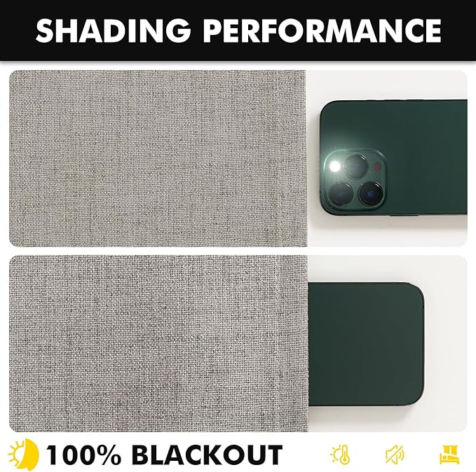 MIULEE 100% Blackout Linen Curtains for Bedroom,Greige Solid Luxury Decor Thermal Insulation Room Darkening Drapes for Living Room Nursery Back Tab Rod Pocket 42 x 108 Inches, 2 Panels
