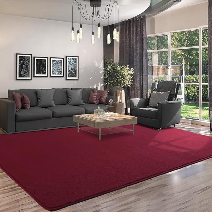 AROGAN Modern Shag Area Rug for Living Room, 5x7 Feet Washable Indoor Floor Carpet, Plush Memory Foam Bedside Rugs for Kids Girls Teens, Low Pile Decor, Wine Red