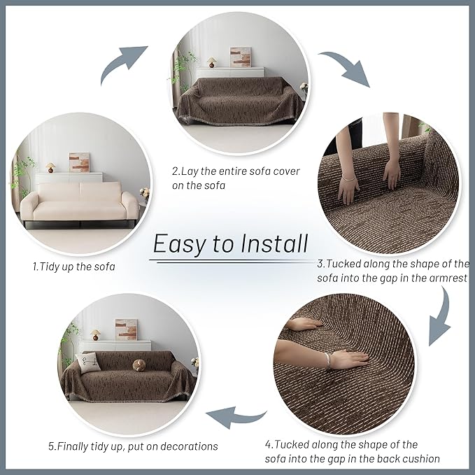 MYSKY HOME Couch Covers for 2 Cushion Couch Sectional Sofa, L Shape Sofa Protector Deep Chocolate Chenille Couch Cover, Sofa Covers Washable Blanket with Tassel Pet Couch Cushion Cover, 71"X102"