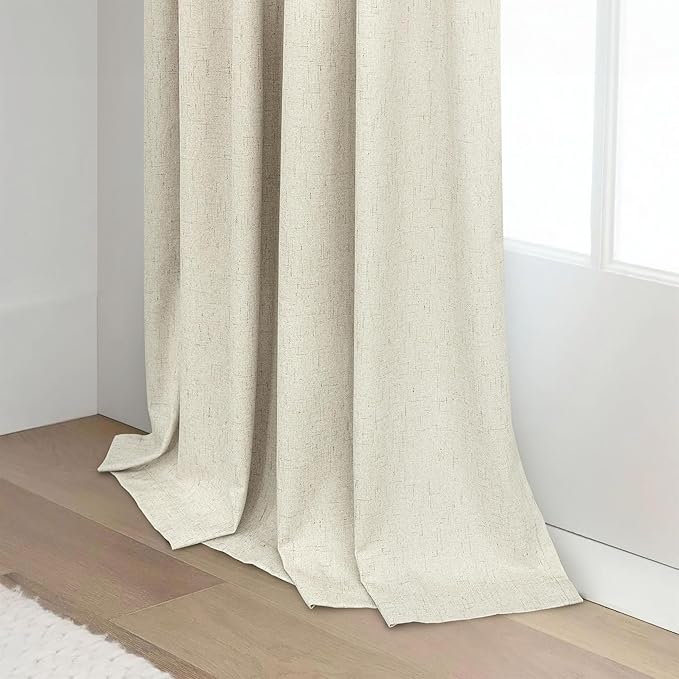 Pitalk 80 Inch Curtains 2 Panel Set Linen Blackout Curtains for Daughters Room Bedroom Thermal Black Out Long Drapes for Picture Window Apartment Hall Loft Hotel Office 52x80 Inch Length 2 Panel Beige