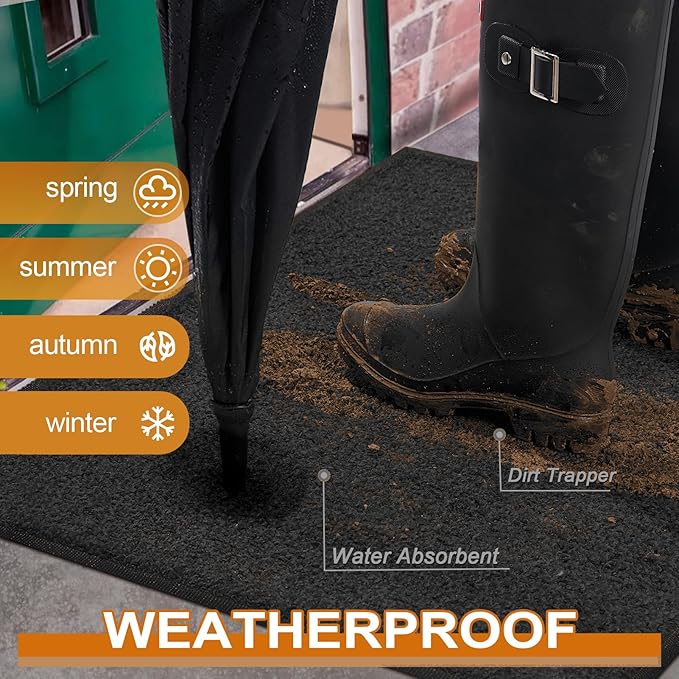Mibao Dirt Trapper Door Mat for Indoor Outdoor, Waterproof All-Season, All-Weather Doormat, Heavy Duty Non-Slip Entrance Rug, Low Profile Absorbent Entrance Mat Carpet, 36" x 48", Black
