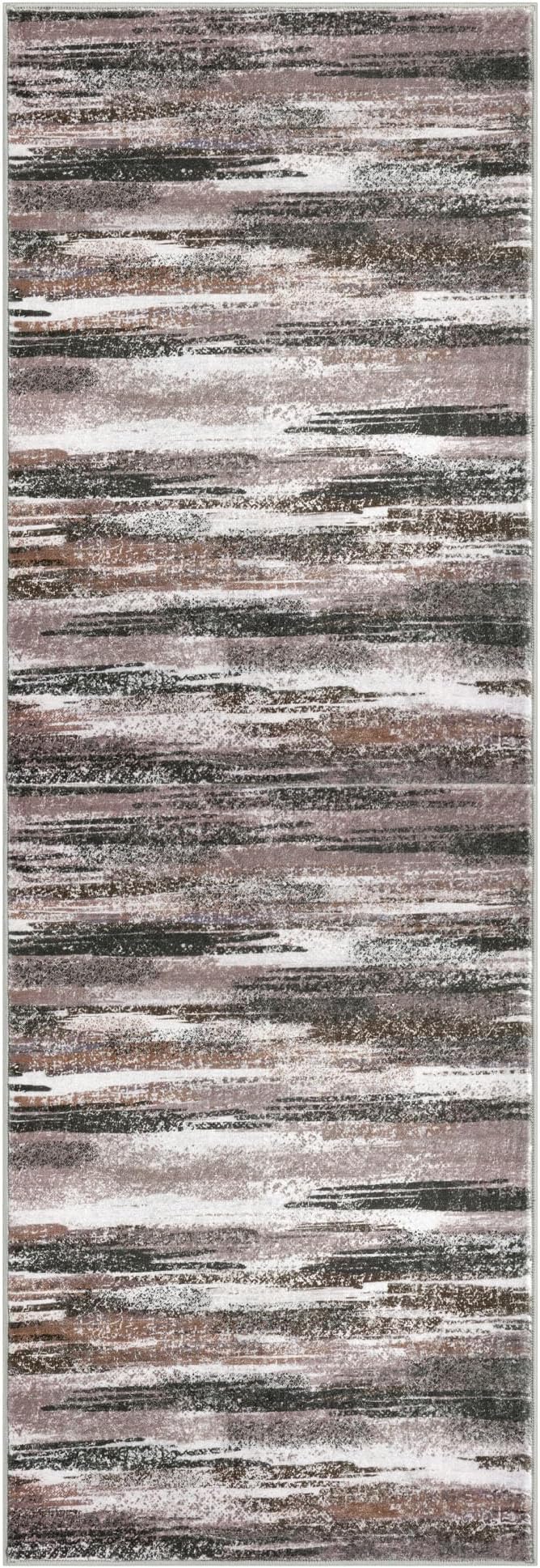 Lansny Modern Abstract Runner Rug 2x6, Dark Light Brown White Washable Kitchen Runner Non-Slip Soft Hallway Rug Runner Thin Print Faux Wool Carpet for Entryway Bedroom Laundry Room Indoor Home Decor
