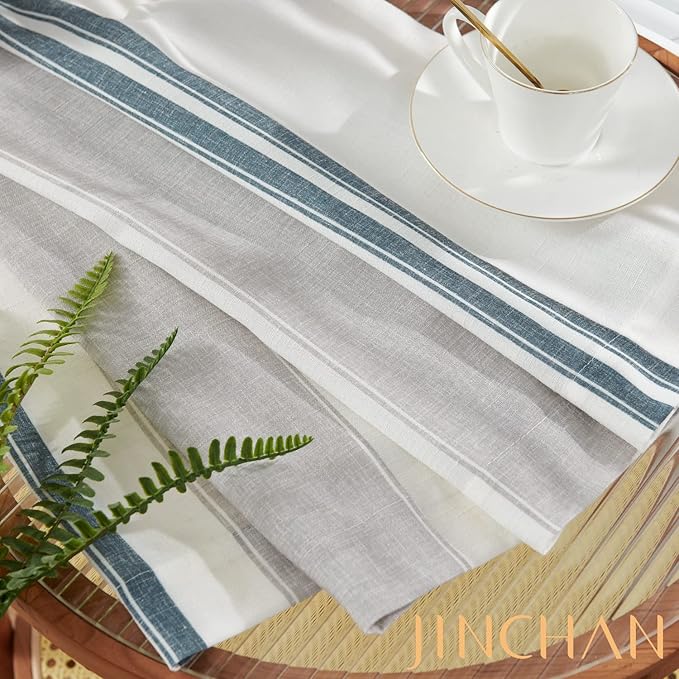 jinchan Striped Valance Farmhouse Window Treatment Linen Textured Drapes for Small Windows Kitchen Living Room RV Vintage Light Filtering Valance 16 Inch Rod Pocket 1 Panel Blue and Grey