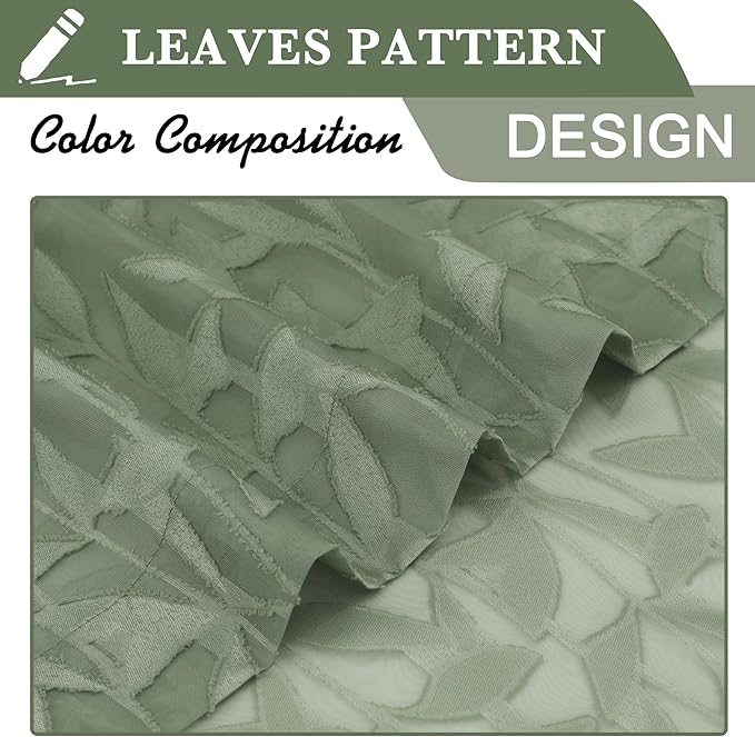 Lecloud Leia Sage Green Sheer Curtains 120 Inches Long 2 Panels, Jacquard Textured Voile Curtains, Modern Gauzy Windows Decor Drapes with Dual Rod Pockets for Living Room Bedroom, Each 52" W x 120" L