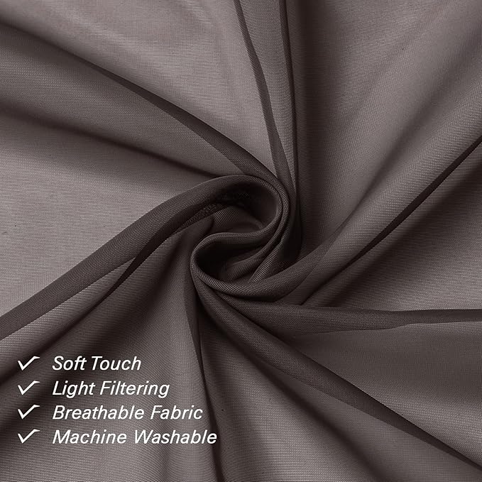 Lecloud Chocolate Sheer Curtains 84 Inches Long 2 Panels Set, Rod Pocket Transparent Window Drapes for Living Room, Lightweight Breathable Voile Bedroom Curtains Home Decor, Each Panel 42 X 84 Inch