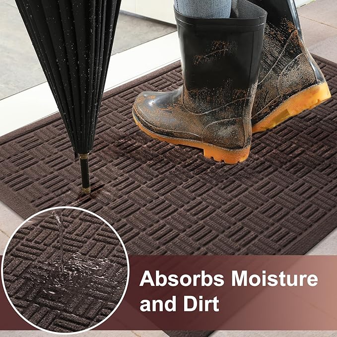 Mibao Front Door Mat Indoor Outdoor Entrance, Dirt Trapping Waterproof All-Season, All-Weather Doormat, Non-Slip Durable Natural Rubber Low Profile Easy Clean Patio Entrance Mat, 47" x 31.5", Coffee