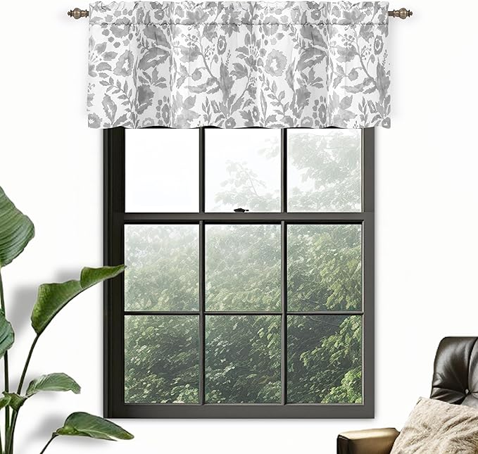 DriftAway Julia Lined Valance Double Layer Thermal Insulated Room Darkening Blackout Valances 3 Inch Rod Pocket Window Valance for Bathroom Living Room 52 Inch by 14 Inch Gray