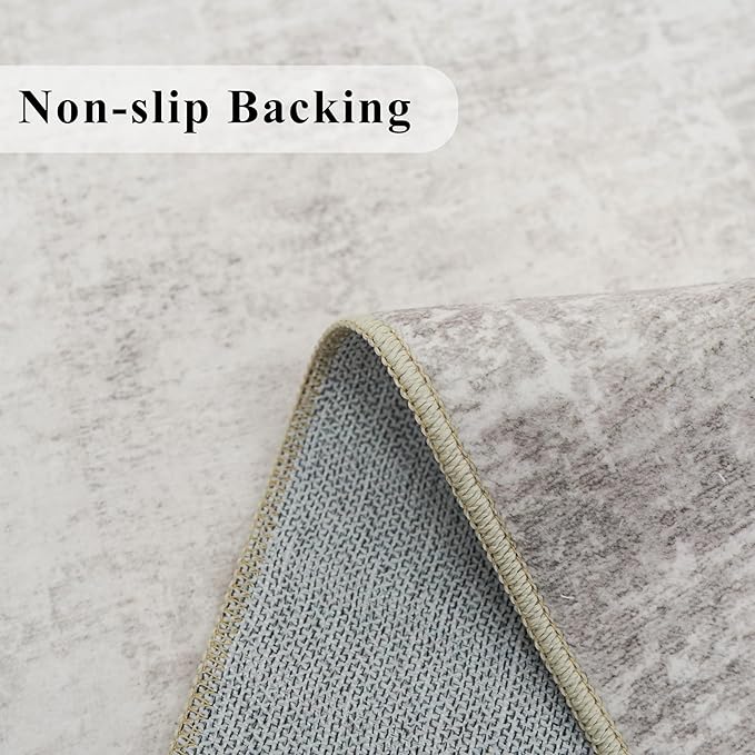 Hallway Washable Runner Rug - 2'6x14 Kitchen Rugs Stain Resistant Entryway Area Rug Abstract Soft Floor Mat Non-Slip Indoor Farmhouse Carpet for Bathroom Living Room Bedroom(2'6x14,Beige/Cream